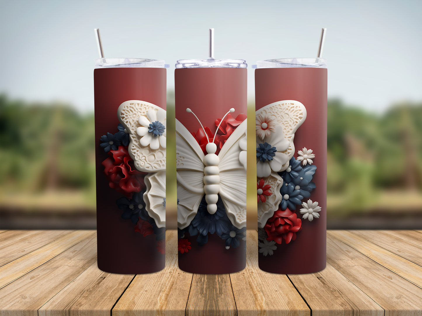 Patriotic Butterfly Skinny Tumbler